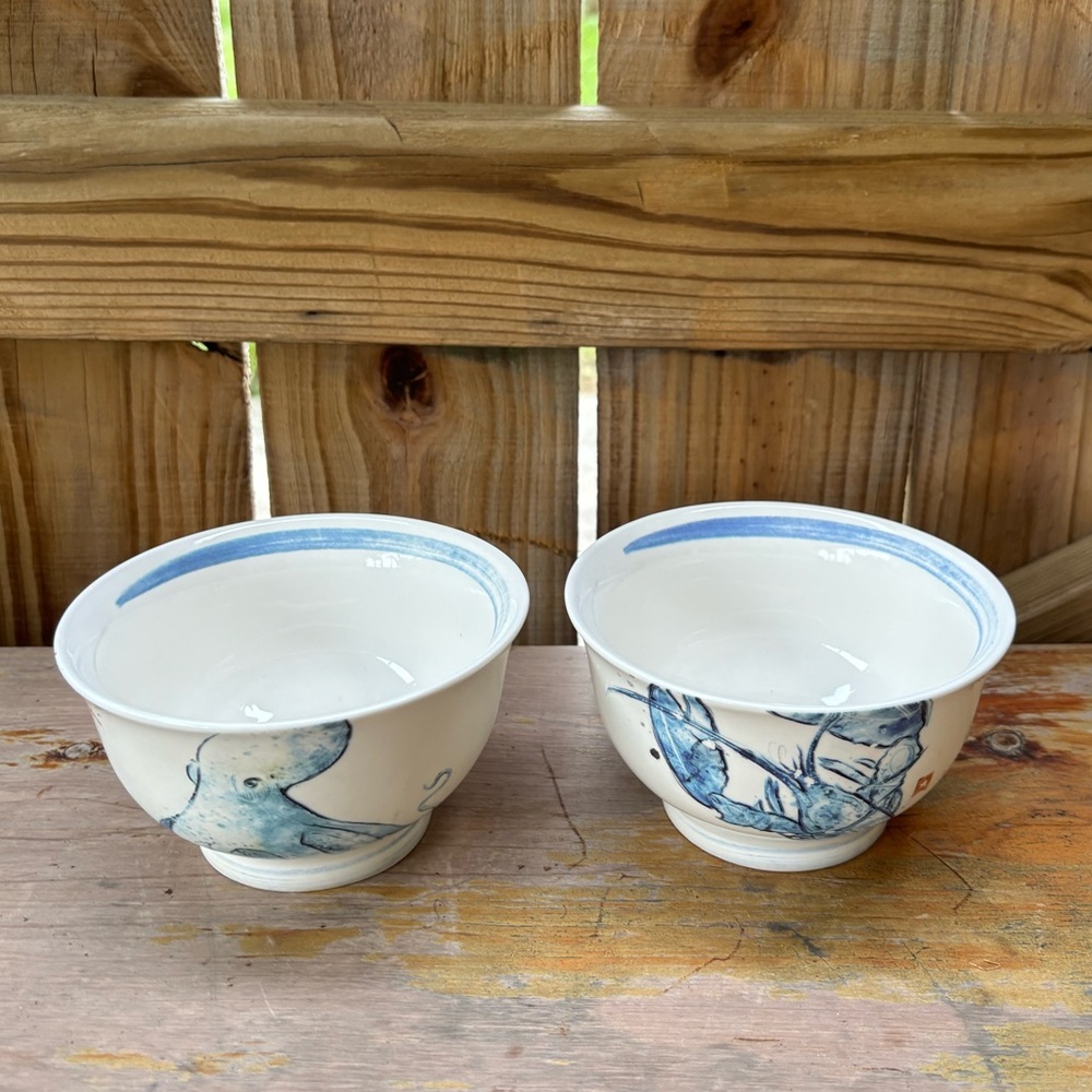Set of 2 Chad Barrett Collective Co-op Coastal Theme Stoneware Bowls 5 1/2”D